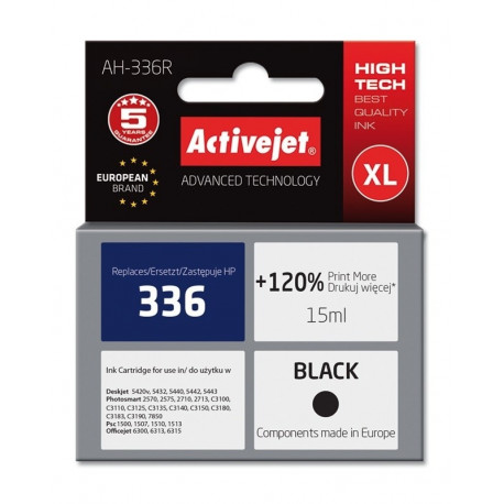 Activejet AH-336R tindikassett (asendus HP 336 C9362EE; premium; 15 ml; must)