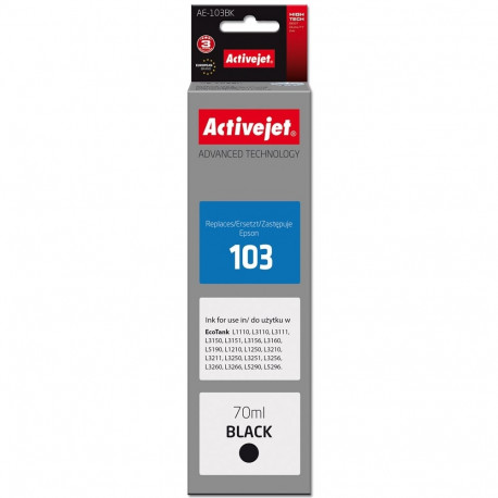 Activejet AE-103Bk Ink Bottle (Replaces Epson 103 C13T00S14A; Supreme; 70 ml; 4500, black).