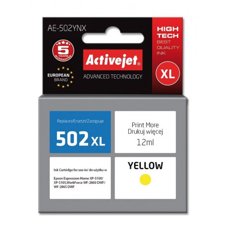 Activejet AE-502YNX tindikassett (asendus Epson 502XL W44010; Supreme; 12 ml; kollane)