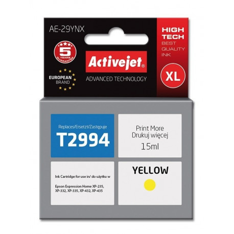 Activejet AE-29YNX Ink (replacement for Epson 29XL T2994; Supreme; 15 ml; yellow)