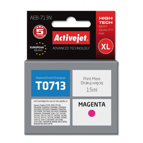Activejet AEB-713N tindikassett (asendus Epson T0713, T0893, T1003; Supreme; 15 ml; magenta)