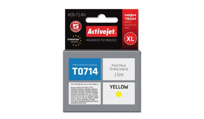 Activejet AEB-714N tindikassett (asendus Epson T0714, T0894, T1004; Supreme; 15 ml; kollane)