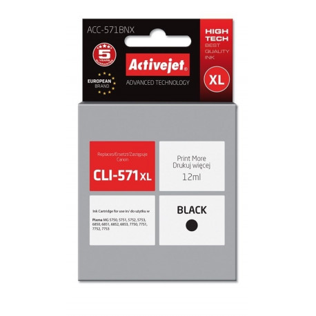 Activejet ACC-571BNX tint (asendus Canon CLI-571XLBk; Supreme; 12 ml; must)