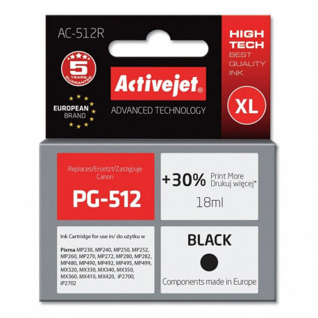 Activejet AC-512R Ink (replacement for Canon PG-512; Premium; 18 ml; black)