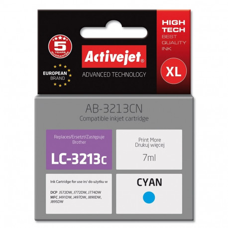 Activejet AB-3213CN tindikassett (asendus Brother LC3213C; Supreme; 7 ml; tsüaan)