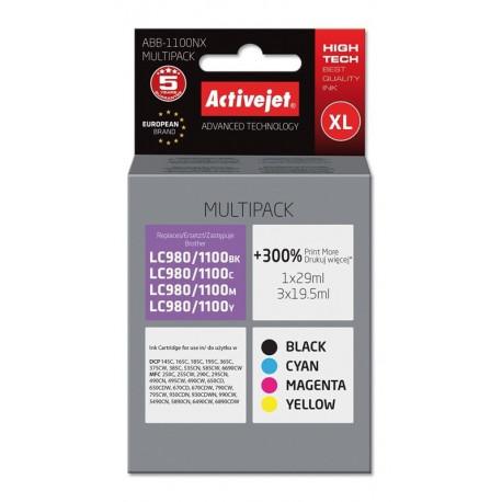 Activejet ABB-1100NX Ink (replacement for Brother LC1100/980; Supreme; 1 x 29 ml, 3 x 19.5 ml; black