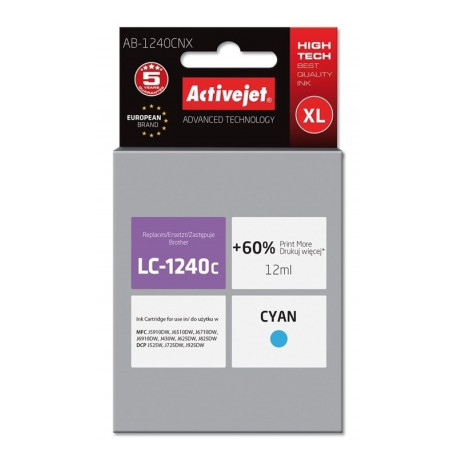 Activejet AB-1240CNX tindikassett (asendus Brother LC1220Bk/LC1240Bk; Supreme; 12 ml; tsüaan)