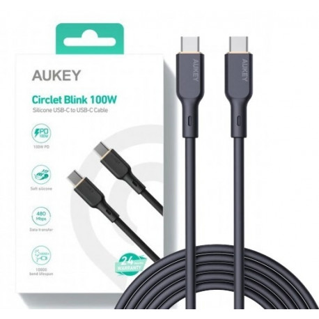 AUKEY CB-SCC101 USB-C Type-C Power Delivery PD 100W 5A 1m Silikoon Must