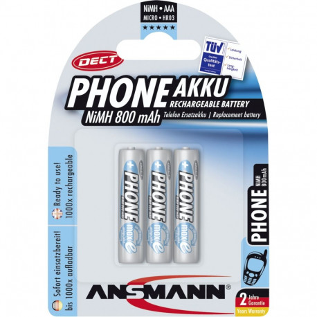 1x3 Ansmann maxE NiMH rech.bat. Micro AAA 800 mAh DECT PHONE