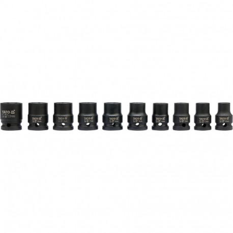 Yato impact socket set YT-1025, 1/2" 12.7mm, 10 pcs, 10-22mm, CrMo SCM-440, hexagonal, AS-DRIVE, pho