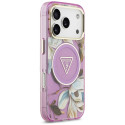 Guess IML Glitter Flowers Triangle MagSafe Case for iPhone 17 Pro Max - Purple