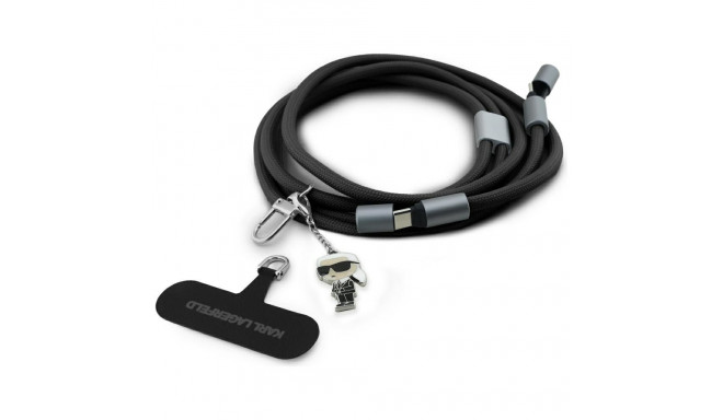 Karl Lagerfeld CBDY Ikonik Charm USB-C Cable / USB-C Lanyard - Black