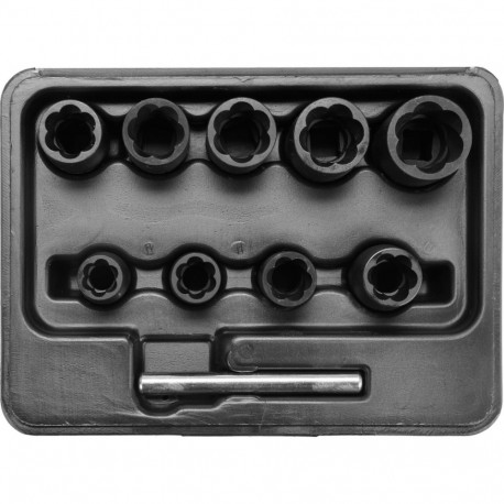 Yato YT-0603 twin socket set, 10 pcs, 3/8", CrMo, 52-55 HRC, oxidized, 9-19 mm