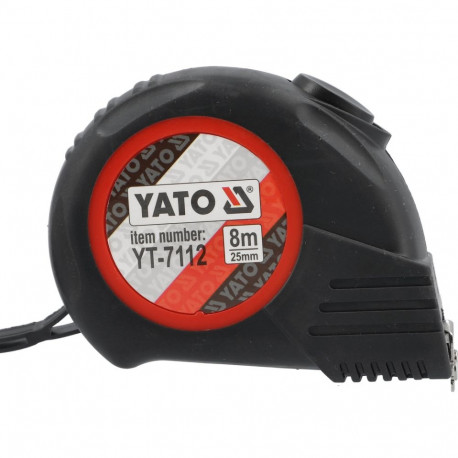 Yato Mõõdulint YT-7112, 8m, 25mm, teras, ABS ja kumm, II klass, magnetkonks, lukustusnupp, meetermõõ