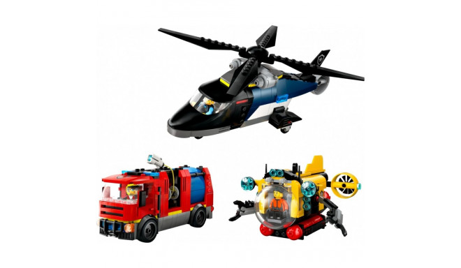Klocki city 60462 zestaw z helikopterem, wozem strażackim i łodzią
