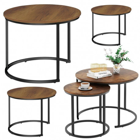Zestaw ümmargused kohvilauad 3in1 vintage naturaalne puit 51cm 40cm 30cm