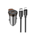 Car charger Hoco USB C QC PD 30W + cable USB C to Lightning NZ16 metal gray