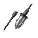 Car charger Hoco USB C QC PD 30W + cable USB C to Lightning NZ16 metal gray