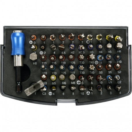Yato Screwdriver Bit Set YT-04624, 59 pcs, 1/4" 6.3 mm, hex holder, S2 CrV steel, sandblasted, flat,