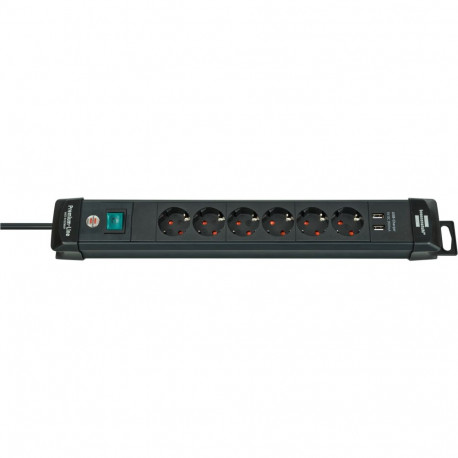 Premium-Line Steckdosenleiste 6-fach (schwarz, 3 Meter, 2x USB)