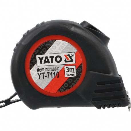 Yato Mõõdulint YT-7110, 3 m, 16 mm, terasest, II klass, ABS ja kummist korpus, magnetkonks, nailonka