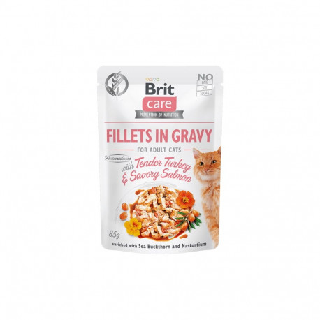 Brit Care Fillets in Gravy Tender Turkey & Savory Salmon märgtoit kassidele 85g