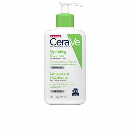 CERAVE LIMPIADOR HIDRATANTE para piel normal y seca con tres ceramidas y ácido hialurónico 236 ml