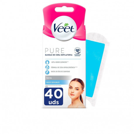 VEET BANDAS DE CERA PURE facial piel sensible 40 u
