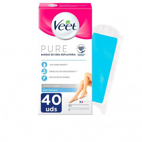 VEET BANDAS DE CERA PURE corporal piel sensible 40 u