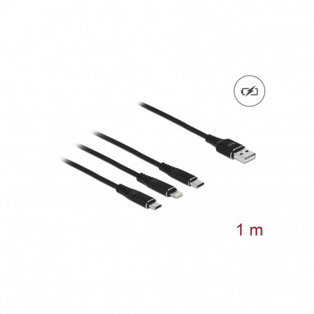 USB 2.0 kaabel A - USB-C, Micro - B, 8-pin Lighting, must, 1.0m