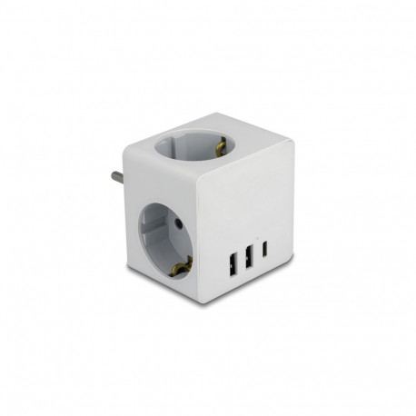Delock Multi Socket Cube 3-way with childproof lock and USB charger white