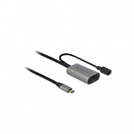 USB-C pikenduskaabel 5.0m, USB 3.1 5Gbps, 2A, DC väljundiga, must