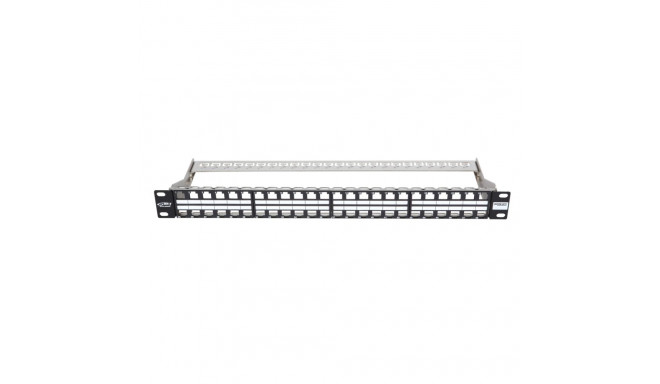 BKT patch panel 19´´, modular for 24xRJ45, shielded, 1U, black, extra labels