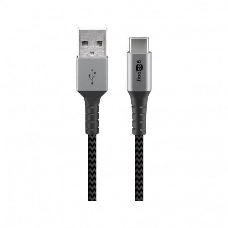 USB-C kaabel C - A 2.0m, metallist pistik, tekstiilist