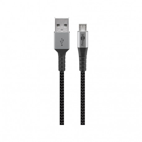 USB 2.0 kaabel A - Micro B 1.0m, metallist pistik, tekstiilist