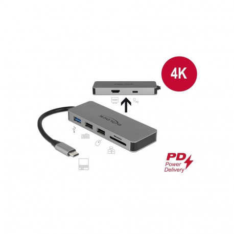 USB-C dock: 1x HDMI 4K, 2x USB 2.0, 1x USB 3.0, 1x USB-C PD, SD pesad, sobib ka nutiseadmetele ja ma