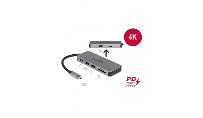 USB-C dock: 1x HDMI 4K, 2x USB 2.0, 1x USB 3.0, 1x USB-C PD, SD pesad, sobib ka nutiseadmetele ja ma