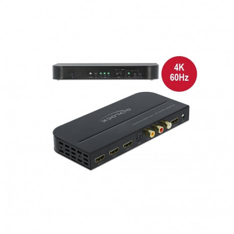 Delock HDMI Switch 3 x HDMI in to 1 x HDMI out 4K 60 Hz with Audio Extractor, ARC support