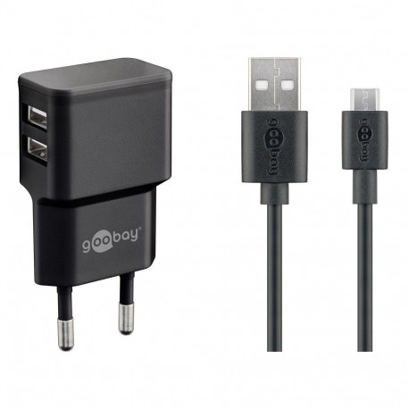 Dual charger set Micro USB 2.4 A, with 2 USB jack, black