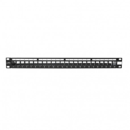 BKT patch panel 19´´, modular for 24xRJ45, shielded, 1U, black, extra labels