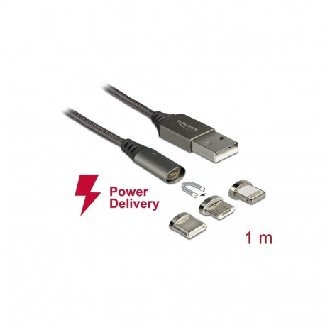 USB 2.0 kaabel A - USB-C, Micro - B, 8-pin Lighting, magnet konnektoriga, tekstiilist, metallist kes