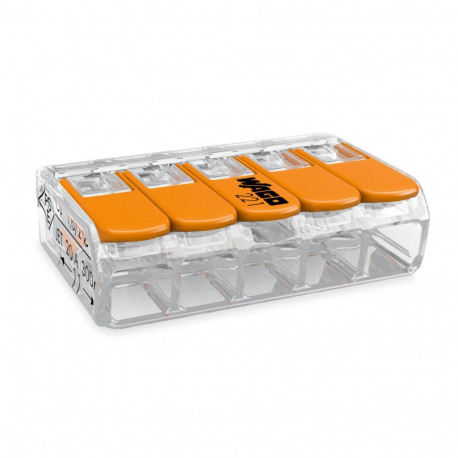 Terminal Block Connector, 5 Way/Pole, Spring Cage Terminals, 24 → 12 AWG Cable Mount, Plastic, 450 V