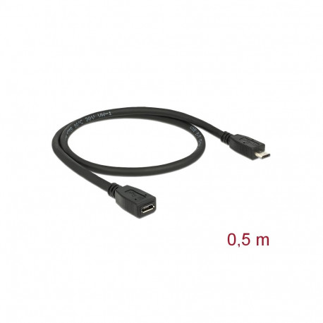 Delock Extension cable USB 2.0 type Micro-B male > USB 2.0 type Micro-B female 0.5 m