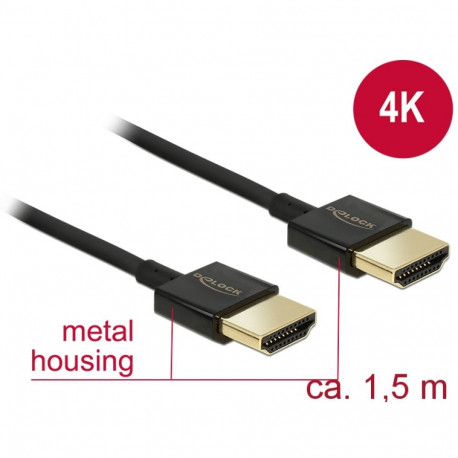 HDMI kaabel 1.5m, ethernet, 4K@60Hz, kullatud, kolmekordne varje, slim, must