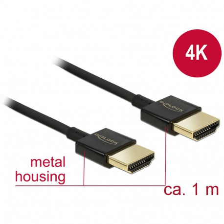 HDMI kaabel 1.0m, ethernet, 4K@60Hz, kullatud, kolmekordne varje, slim, must