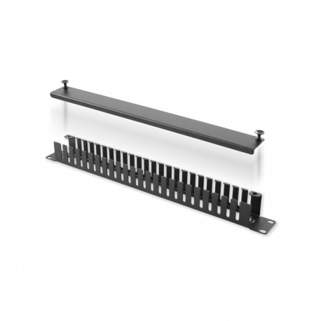 Cable management panel 19´´/1U RAL 9005 ( metal ears and cable entry )