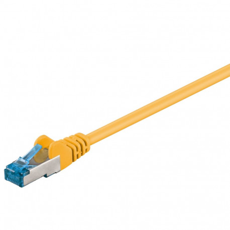 Cat6a Network cable, LS0H S/FTP 2x shielded: PIMF + braid shield 2xRJ45 plug yellow 1m