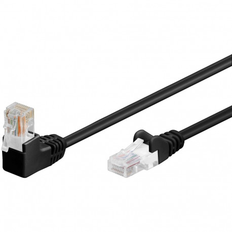 Cat5e Network cable, 90° angled, U/UTP 1x90° RJ45 plug (clip up-angled) / 1x straight black 1m