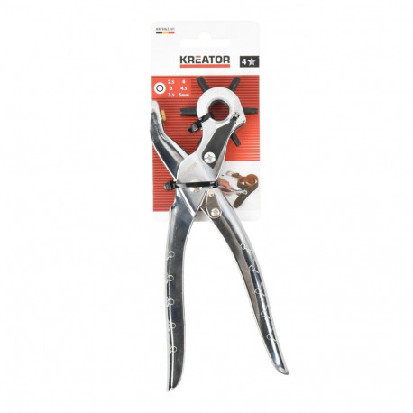 Kreator revolving leather punch pliers KRTH62201, 225 mm, 6 holes, Ø 2,5-5 mm, for leather, plastic,