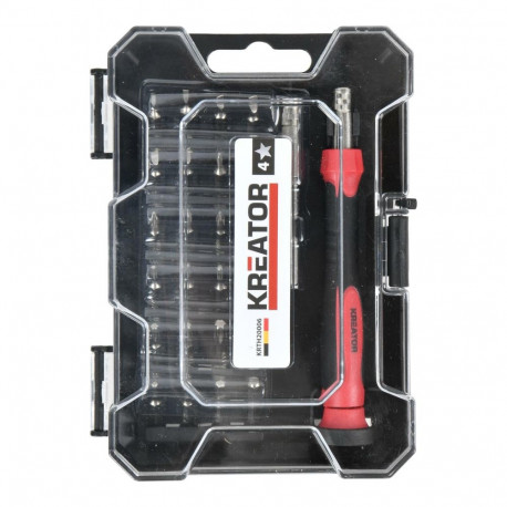 Kreator Ratchet Screwdriver Set KRTH20006, 26 pcs, slotted, PH, TX, hex, plastic case